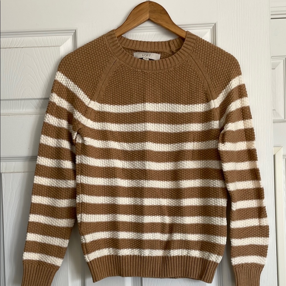 LOFT Brown and White Striped Sweater